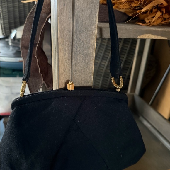 Vintage MM Malama Black Handbag  with Gold Accents 10”wide 7 “ height - Picture 14 of 14